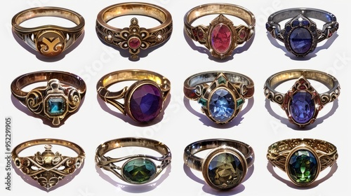 Collection of fancy rings with gemstones and metal