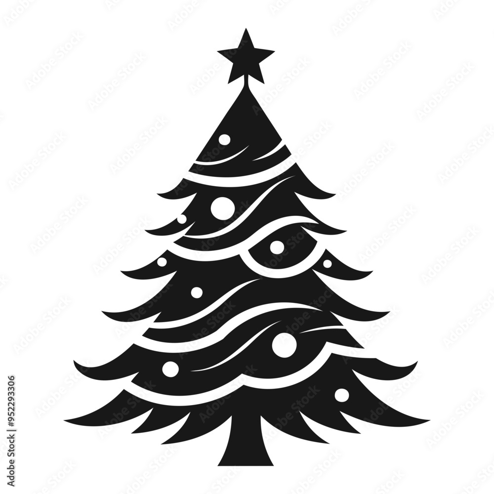 Obraz premium Christmas tree Black silhouette Vector Illustration isolated on a white background