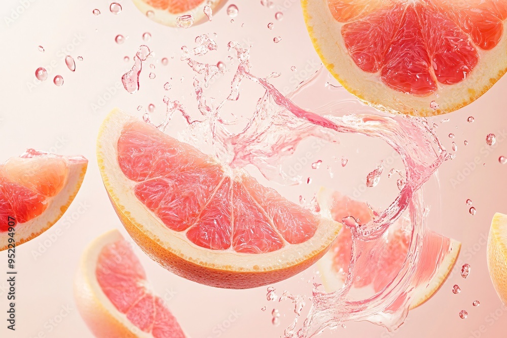 Floating Slices of Grapefruit with a Swirl of Pink Juice Floating Slices of Grapefruit with a Swirl of Pink Juice