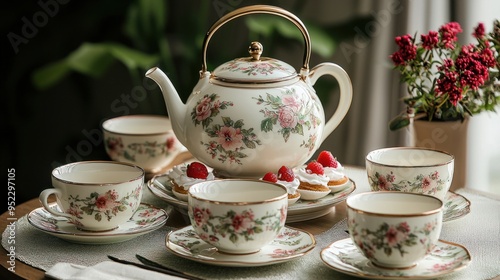 Elegant Traditional English Afternoon Tea Set with Fine China and Pastries