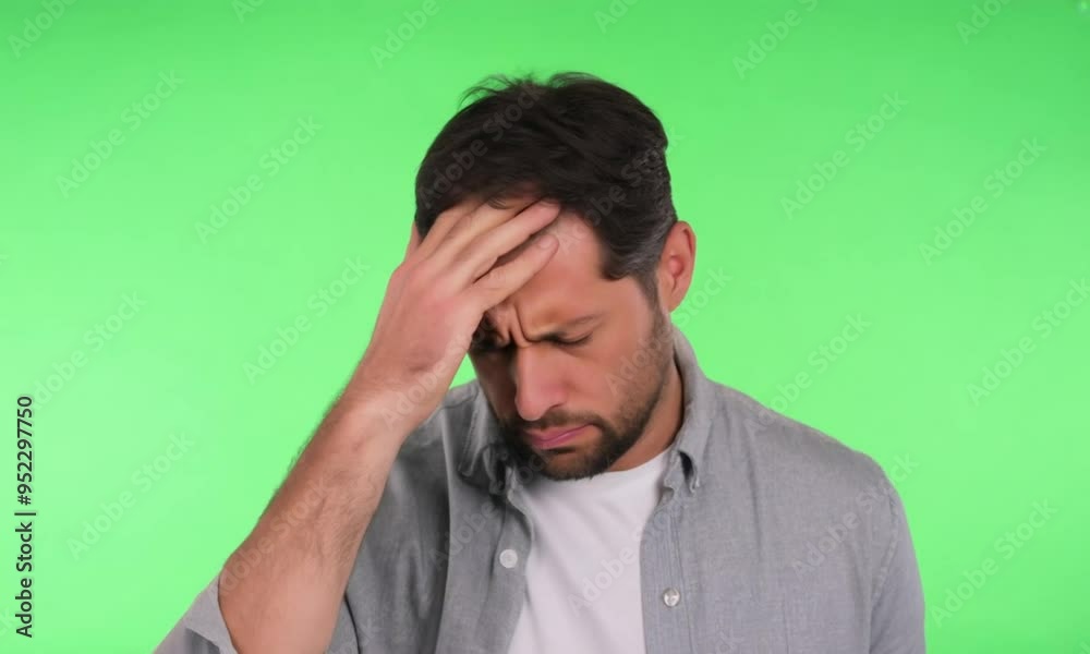 Man with face palm and stress with green screen background Man with face palm and stress with green screen background