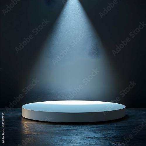 A minimalist showcase platform illuminated by a dramatic spotlight, perfect for presentations and artistic displays.