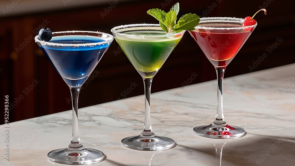Trio of Colorful martini Cocktails Trio of Colorful martini Cocktails