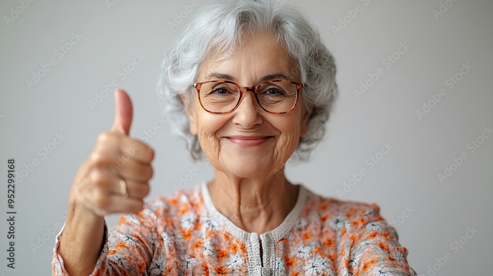 Elderly satisfied happy smiling caucasian woman in casual clothes showing thumbs up like gesture isolated on white color background studio portrait People lifestyle concept : Generative AI