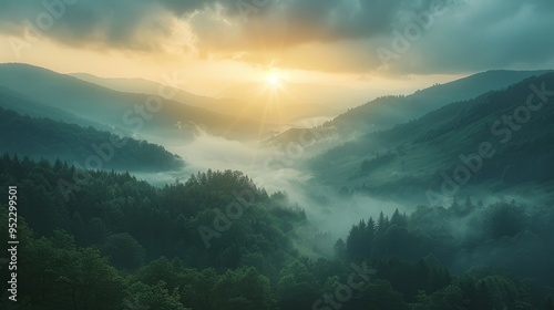 Sunrise over the mountains covering the mountain range