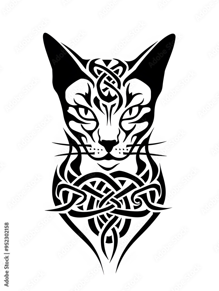 Obraz premium Oriental Shorthair Cat head very simple traditional tattoo flash styles illustration
