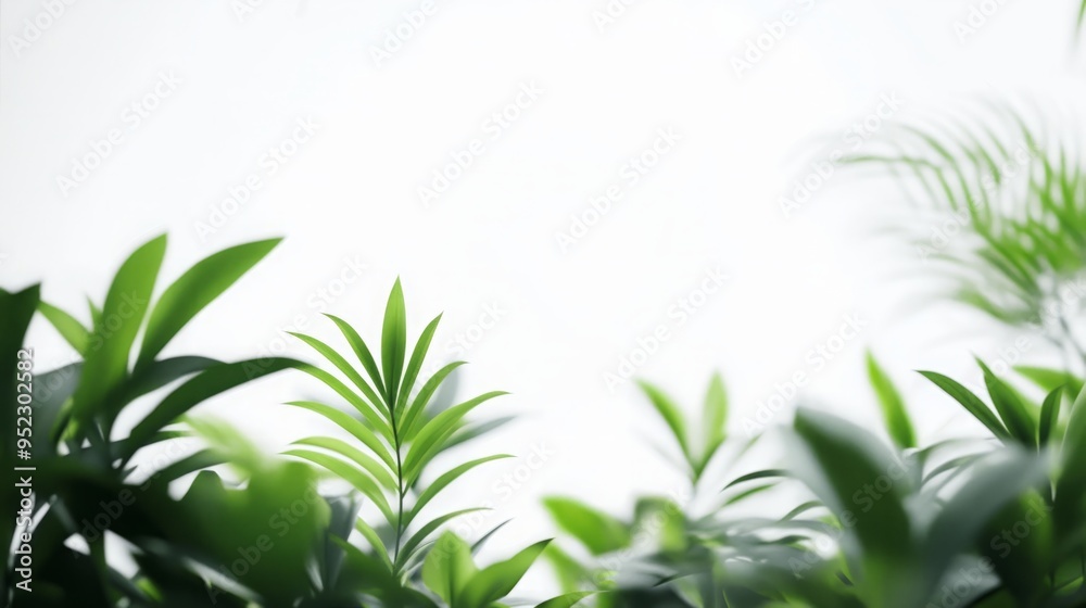 Out-of-Focus Plants in the Foreground with a Crisp White Background, Creating a Soft and Elegant Visual Contrast Out-of-Focus Plants in the Foreground with a Crisp White Background, Creating a Soft and Elegant Visual Contrast