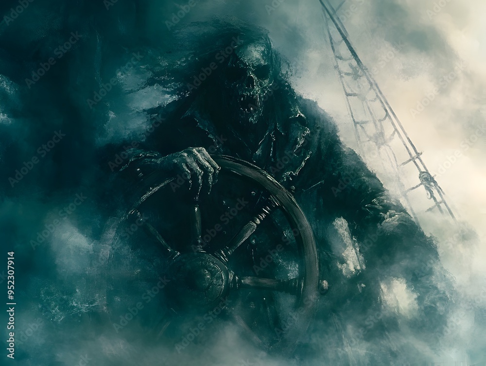 Fototapeta premium Monstrous Creature Emerges from the Stormy Depths of the Perilous Ocean