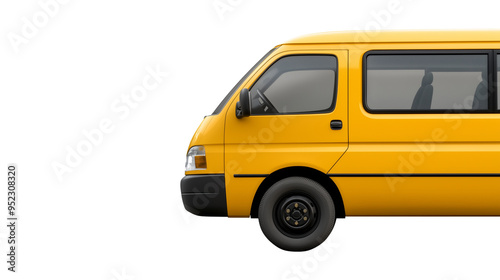 Classic yellow school bus in profile isolated on transparent background