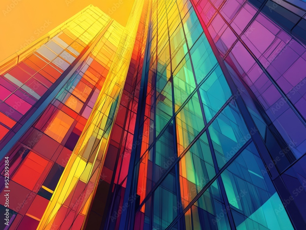 Fototapeta premium Colorful Abstract Modern High-rise Building in Vibrant Urban Cityscape