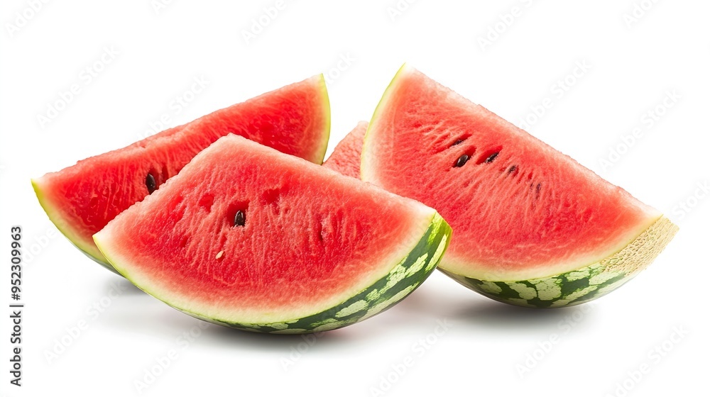 watermelon and watermelon slices isolated on white background : Generative AI watermelon and watermelon slices isolated on white background : Generative AI