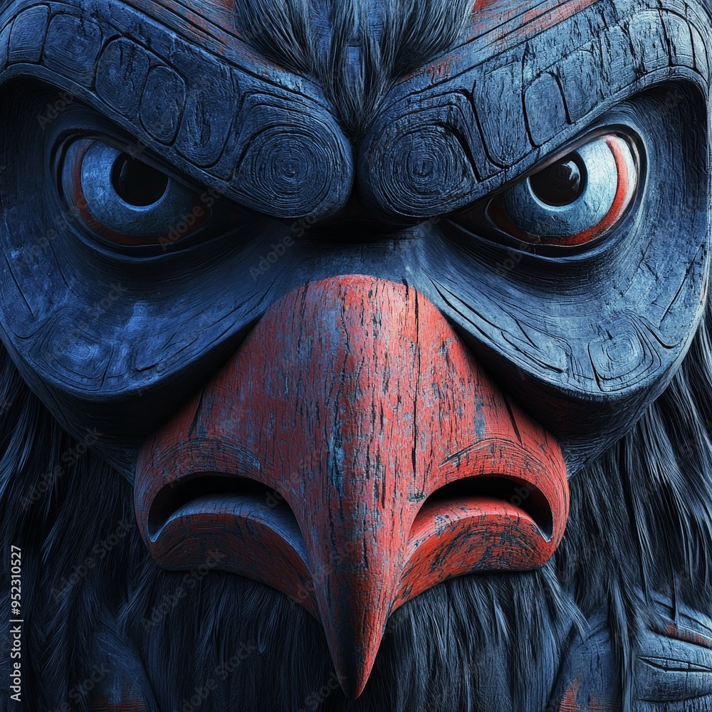 Close-Up of Traditional Inuit Face Mask with Bold Patterns Close-Up of Traditional Inuit Face Mask with Bold Patterns