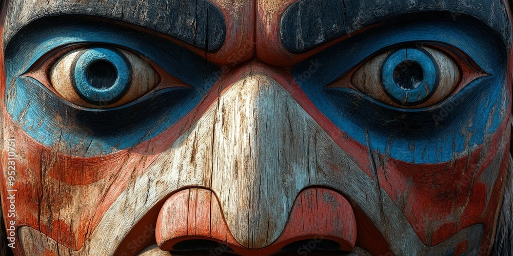 Close-Up of Traditional Inuit Face Mask with Bold Patterns
