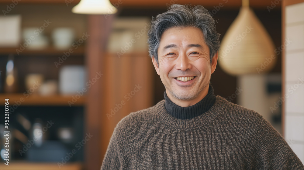 Fototapeta premium カフェの持ち主が温かく客を迎える