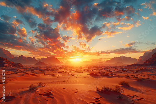 View of sand dessert at sunset generated.AI