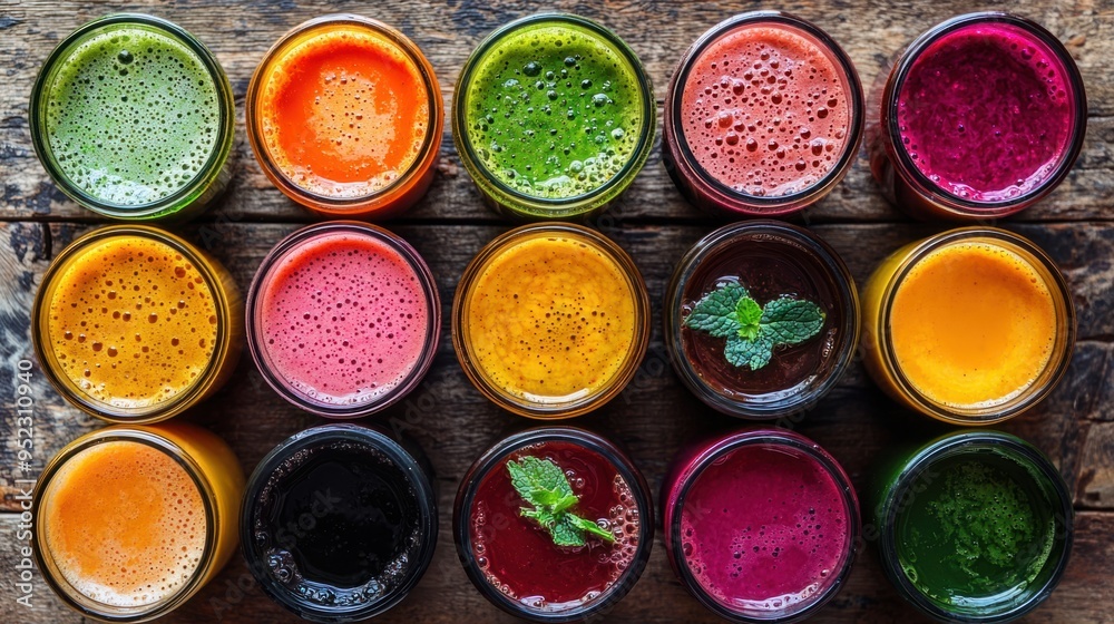 Vibrant Display of Fresh-Pressed Vegetable Juices with Kale, Carrot, Beet, Celery, and More Vibrant Display of Fresh-Pressed Vegetable Juices with Kale, Carrot, Beet, Celery, and More