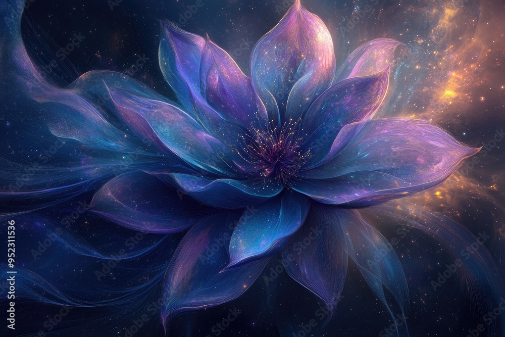 Cosmic Flower with Golden Dust and Blue Petals Cosmic Flower with Golden Dust and Blue Petals