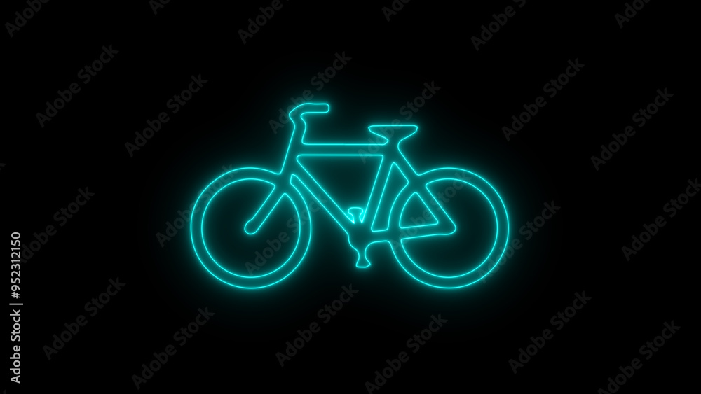 Neon and glowing Bicycle Icon. Racing Bicycle Icons on black background. Neon and glowing Bicycle Icon. Racing Bicycle Icons on black background.