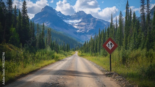 Yoho Valley Road leading to the Takakkaw Falls in Yoho National Park British Columbia Canada : Generative AI photo