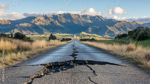 November 15 2016 Massive Cracks have appeared in The Hundalee Hills on Highway One North Canterbury after the 78  Kaikoura Earthquake New Zealand : Generative AI photo