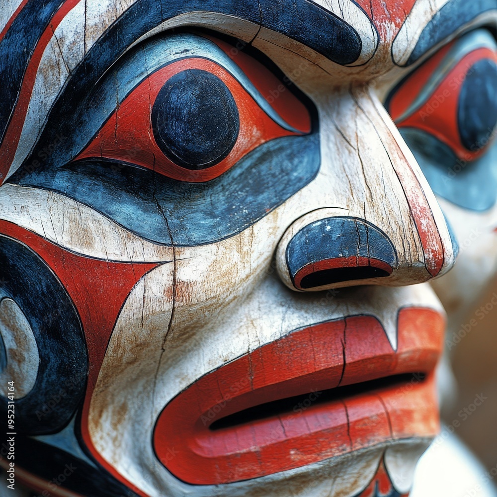 Close-Up of Traditional Inuit Face Mask with Bold Patterns Close-Up of Traditional Inuit Face Mask with Bold Patterns