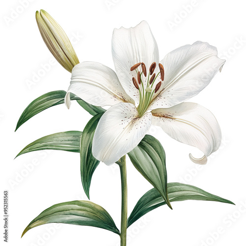 Lily botanical watercolor clip art isolated on white background