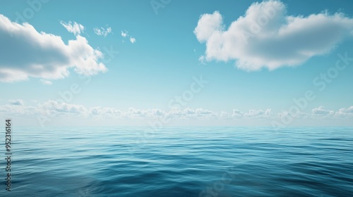 A calm ocean scene with a clear horizon, with space for text in the sky above. No people.