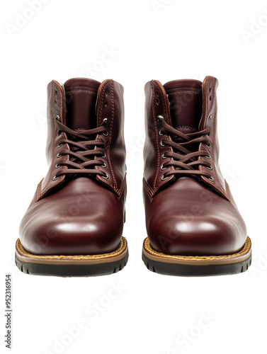 Pair of leather brown boots isolated on transparent background