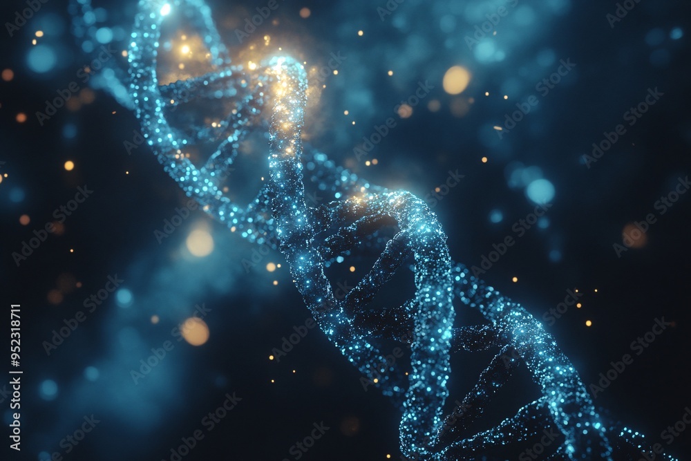 DNA Double Helix Abstract Blue Glowing Particles