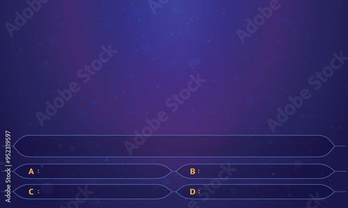 Question and answers template from TV game. Test and quiz concept. Quiz game in tv. Gradient background of blue and azure color. Four answers for knowledge exam.