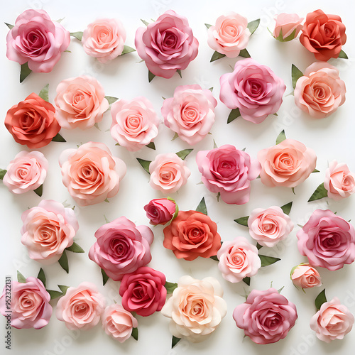 roses in different colors on white background AI generative