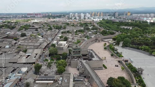 aerial view of the walls of Pingyao Ancient City, China