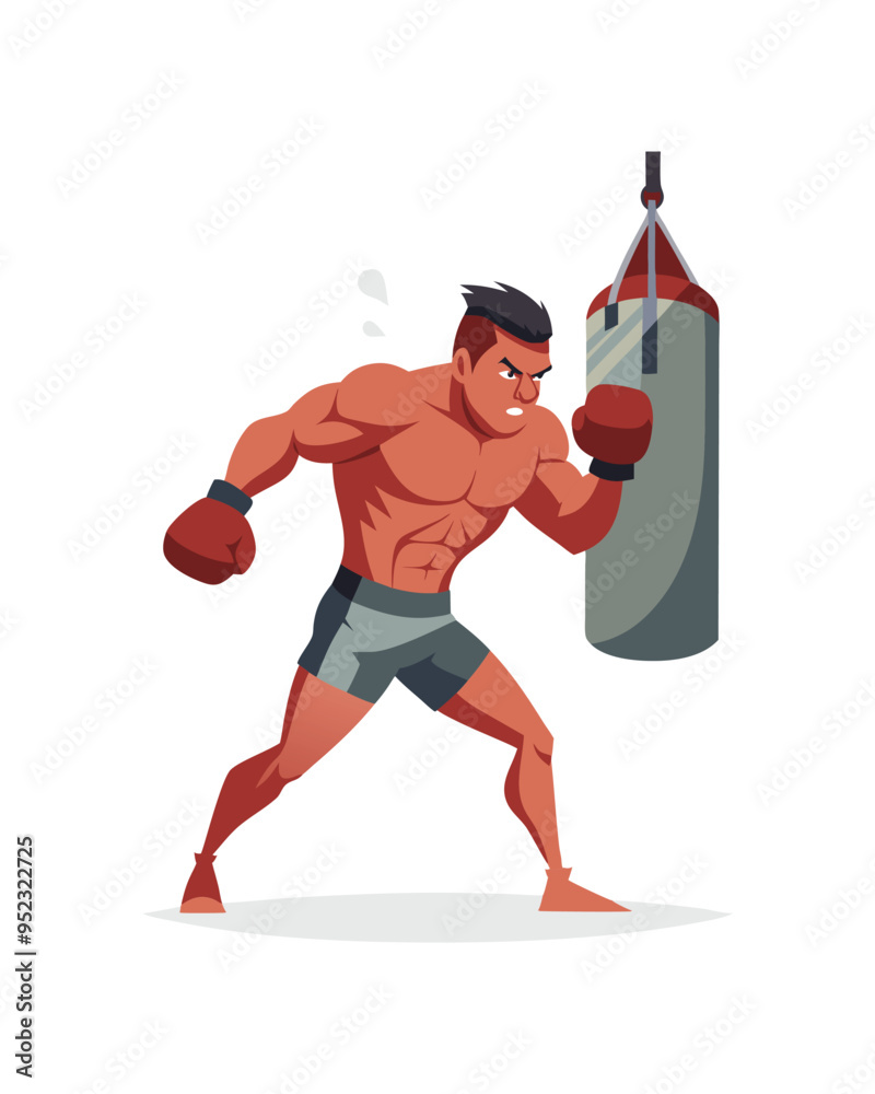 Dynamic Boxer Training with Punching Bag vector Illustration Dynamic Boxer Training with Punching Bag vector Illustration
