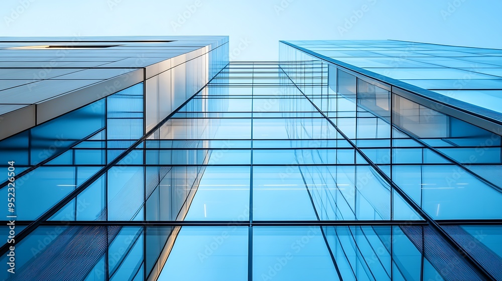 Obraz premium Contemporary architecture Close up of a modern office building with a glass facade : Generative AI