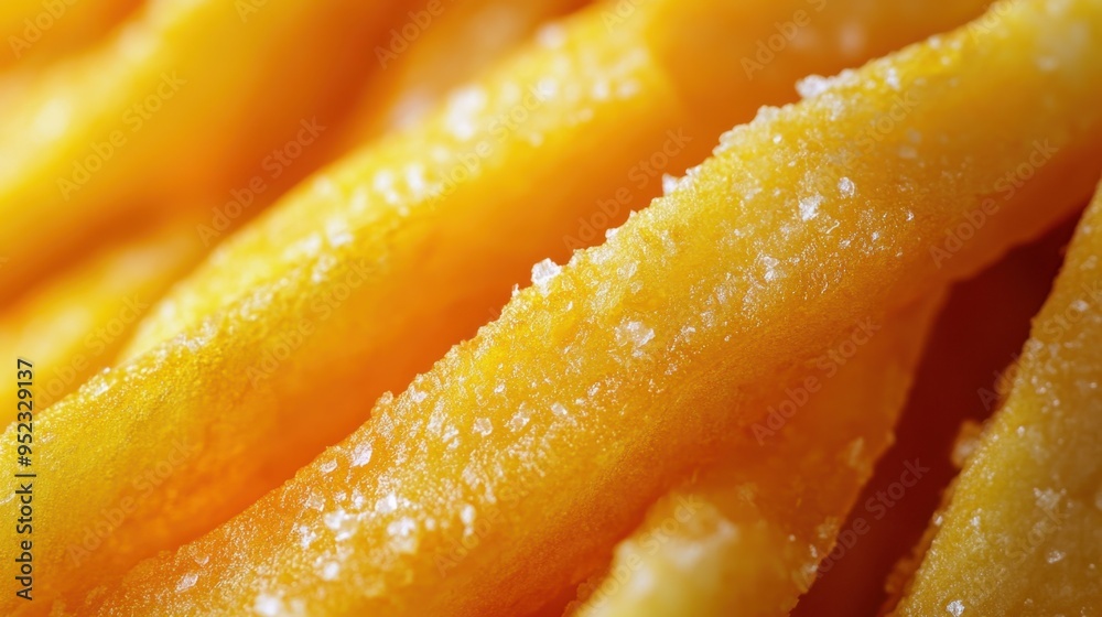 Close-up of a crispy golden French fry with visible texture and delicious sheen Close-up of a crispy golden French fry with visible texture and delicious sheen