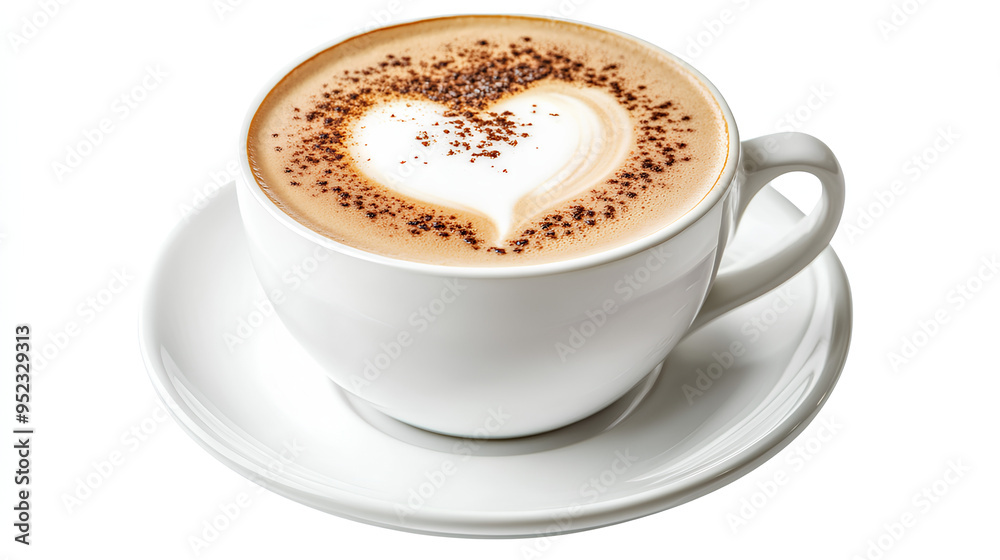Cup of cappuccino with heart shape latte, isolated cutout on white background Cup of cappuccino with heart shape latte, isolated cutout on white background
