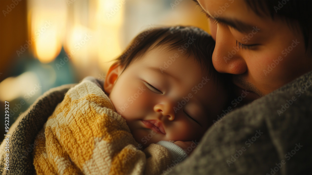 父親に抱かれる新生児 父親に抱かれる新生児