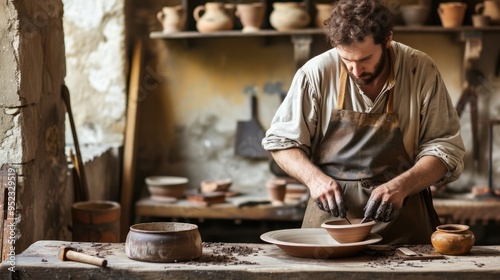 Artisan Handcrafting Pottery on a Traditional Wheel in a Rustic Studio