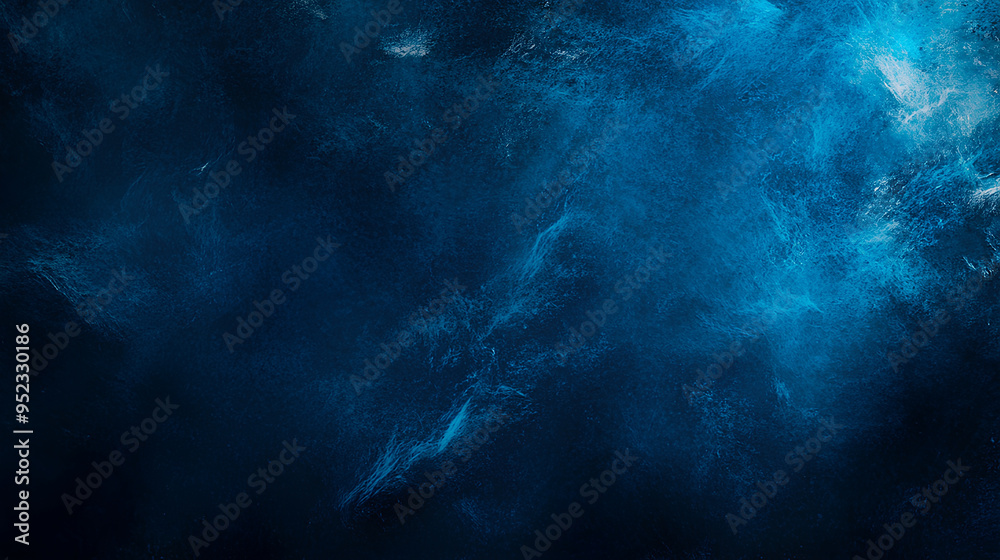 Fototapeta premium Dark grainy background, glowing blue abstract noise texture shape on black banner poster header backdrop, copy space 