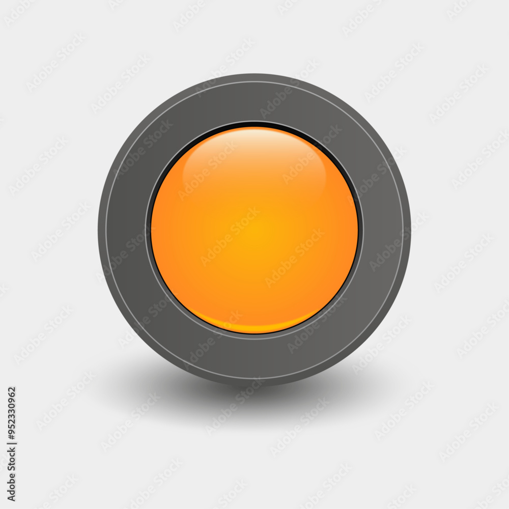 Glass glossy yellow button in a gray frame Glass glossy yellow button in a gray frame