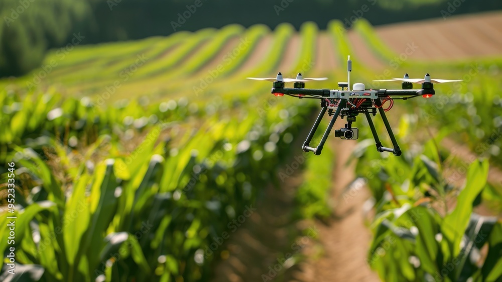 drone flying over a green field, capturing aerial footage for precision agriculture drone flying over a green field, capturing aerial footage for precision agriculture