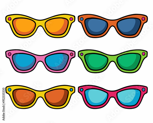 set of colorful sunglasses, summer background with summer sunglasses