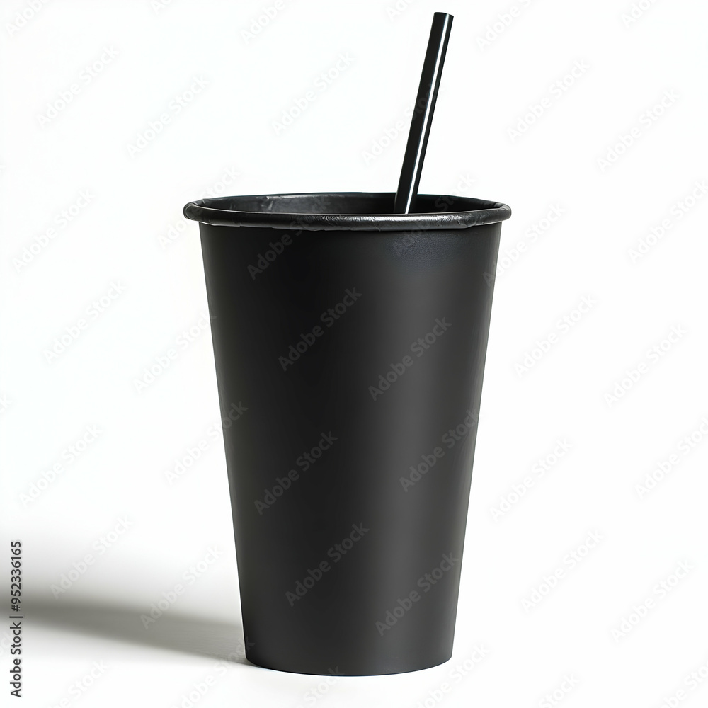A sleek black cup with a straw, perfect for beverages or smoothies. Ideal for modern dining settings and stylish themes. A sleek black cup with a straw, perfect for beverages or smoothies. Ideal for modern dining settings and stylish themes.
