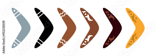 Boomerang icon. Symbol of return, karma or hunting. Wooden throwing club.