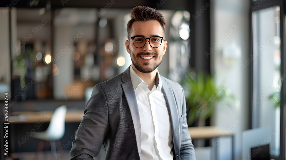 Office worker or office manager against the backdrop of the workroom. AI Generated