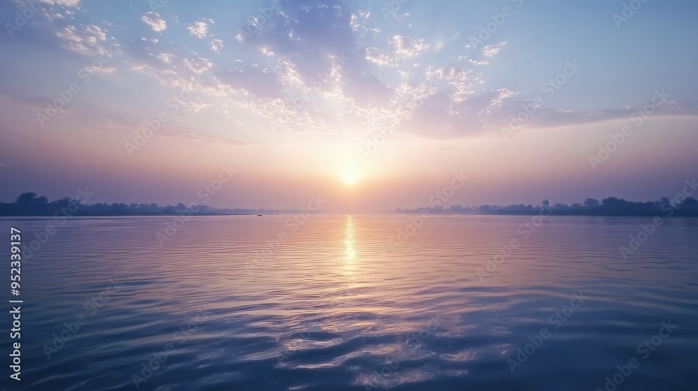 Sacred Ganges River flowing with space for text in the sky or water. Holy river in Hinduism. Sacred Ganges River flowing with space for text in the sky or water. Holy river in Hinduism.