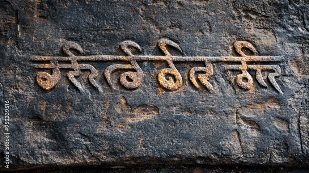 Sacred Hindu mantra inscribed on stone with space for text. Ancient wisdom in stone. Sacred Hindu mantra inscribed on stone with space for text. Ancient wisdom in stone.