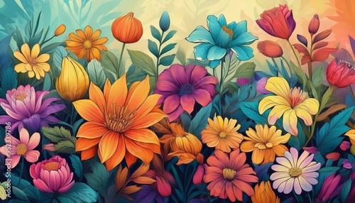 Colorful garden flowers illustration