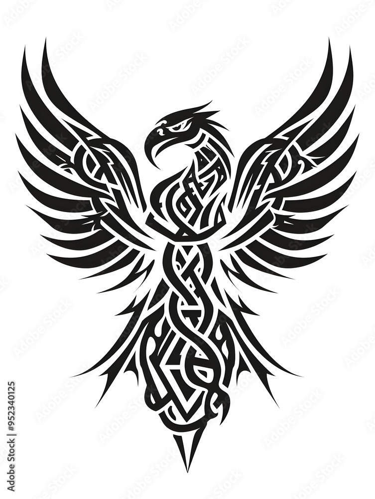 Fototapeta premium Phoenix Rising head very simple traditional tattoo flash styles illustration