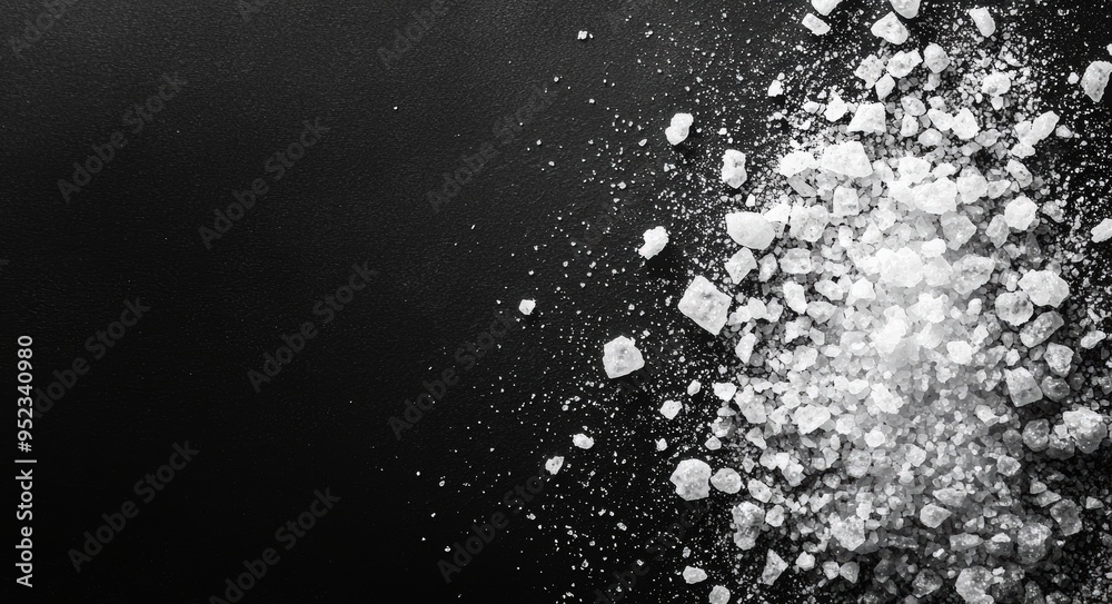 White salt on black background White salt on black background
